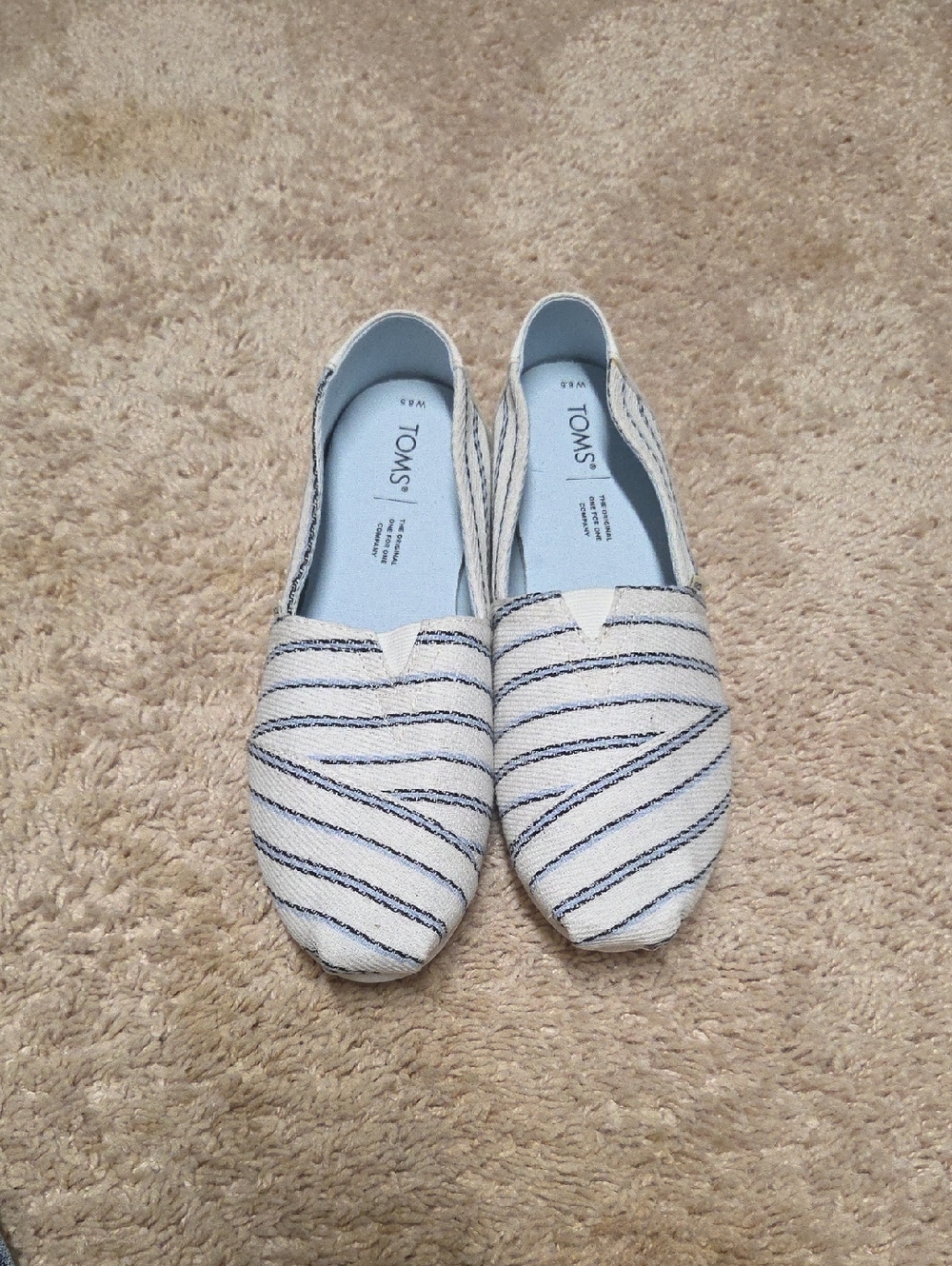 Toms Cream Canvas Slip-Ons with Navy Stripes